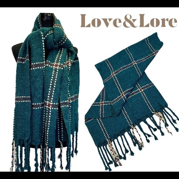 LOVE & Lore Green plaid check warm soft fall winter scarf - Picture 1 of 10